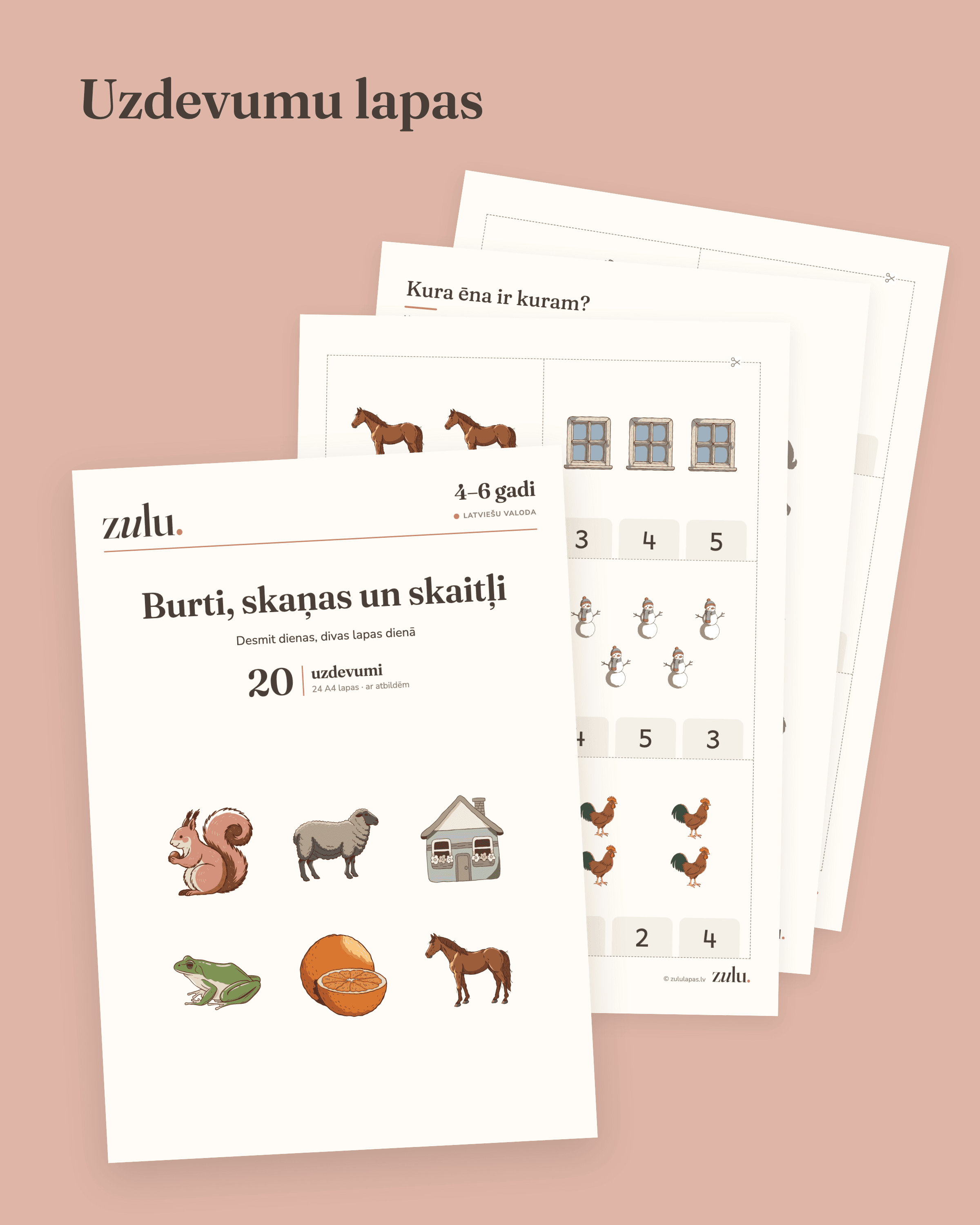 Burti, skaņas un skaitļi · 4–6 gadi — Uzdevumu lapas